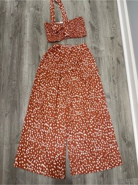 Terracotta Wide-Leg Printed Palazzo Pants